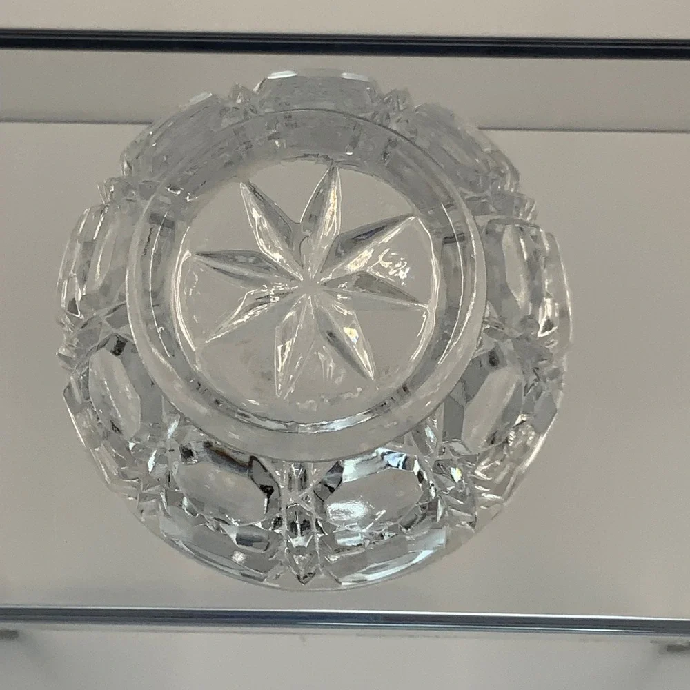 Vintage Crystal Salt Cellar Diamond Cut Starburst Clear 2.25in